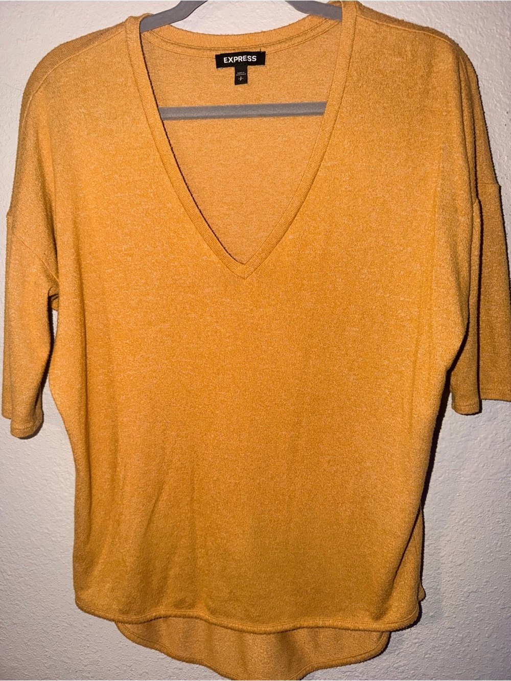 Express Women's V-Neck Long Sleeve Top - Mustard Yellow